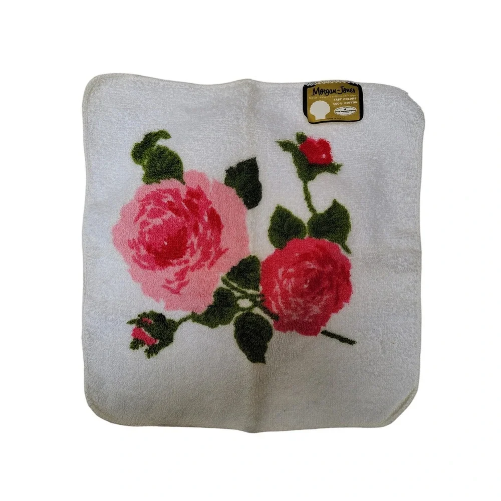 Vintage Morgan-Jones Rose Washcloth‎ Set of 2 Pink Red Floral 100% Cotton USA
